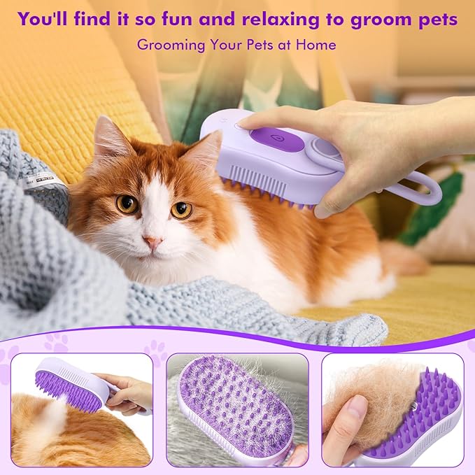 Cloud Care Cat Brush, Cat Hair Steam Brush for Shedding, 4-in-1 Self-Cleaning Pet Steam Brushs with 360° Rotating Arm for Long and Short Hair Cats and Dogs