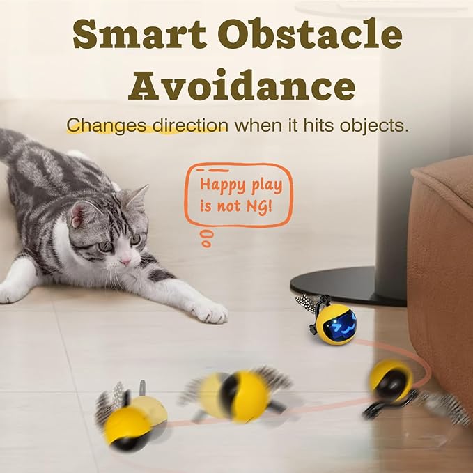 Moving Ball Cat Toys with Feather Tail, Rechargeable 2025 New Interactive Toy with Remote Control for Indoor Cats Exercise, Smart Interactive Kitten Rolling Ball