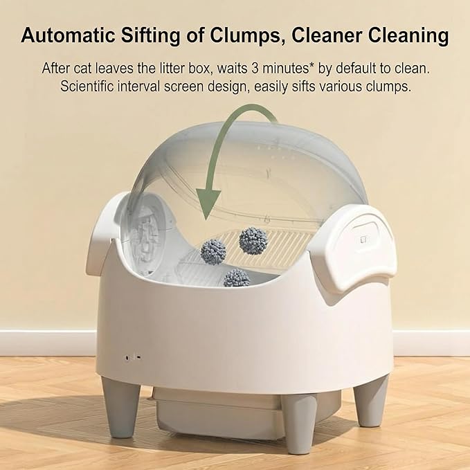 Automatic Self-Cleaning Cat Litter Box with Open-Top Design, App-Controlled Electric Litter Box for Multiple Cats, Adjustable Entry Height, Multi-Sensor Safety System, Includes 1 Roll Trash Bags