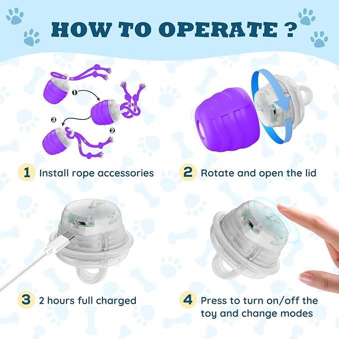 Interactive Dog Toys Ball - New Upgraded Chase Buddy Dog Toy for Small Dogs, Automatic Moving and Rolling Dogs Ball for Boredom, USB Rechargeable(Purple)