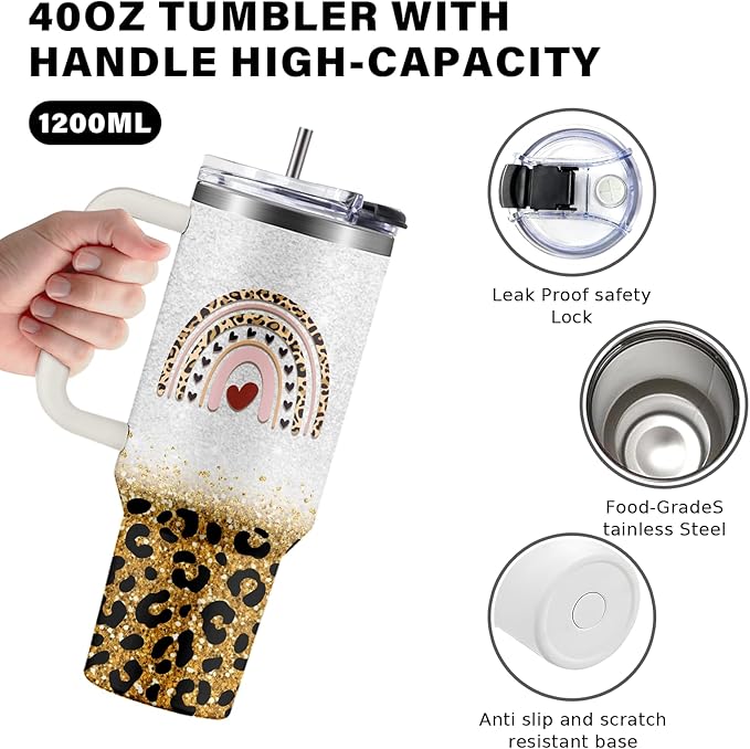 Gifts for Mom - Leopard Mama Tumbler 40 oz with Handle, Animal Print Cup - Wild & Stylish Mothers Day, Christmas Gifts for Her, New Mom Gift