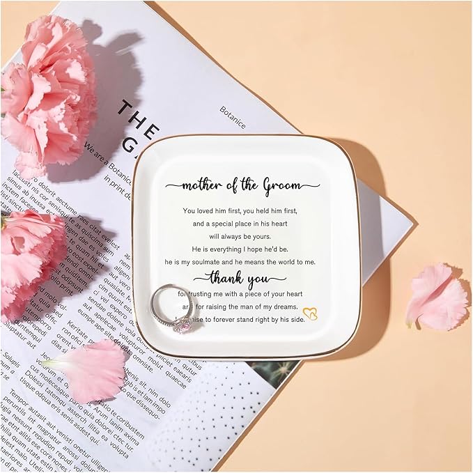 PUDDING CABIN Mother of the Groom Gift from Bride – Wedding Jewelry Dish, Thank You Gift for Mom, Mother-in-Law, Future Mother-in-Law Keepsake Jewelry Tray
