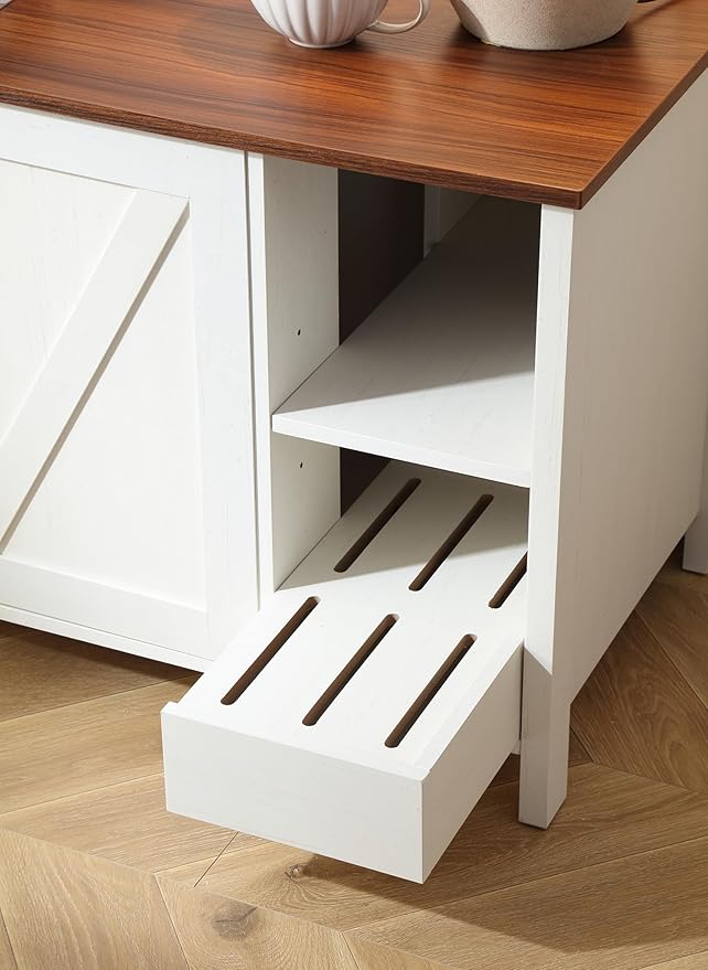 41.3'' Cat Litter Box Enclosure,Adjustable Shelf for Dog Proof and Storage,Locks Added for Cat,Litter Collector,Modern Indoor Cat Washroom Cabinet,Antique White