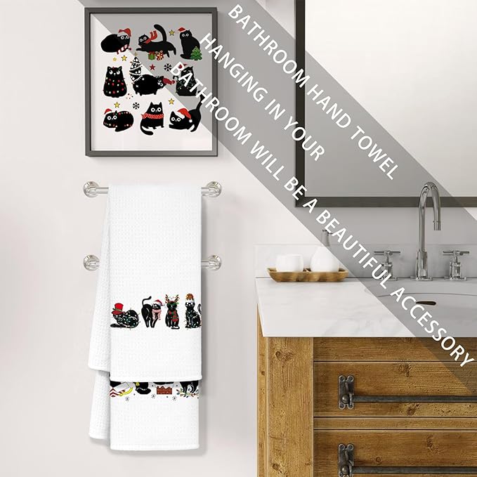 Jvpke Cat Christmas Towel Set - 4 Pcs, 16x24 In, Cat Lovers Gift, Kitchen & Bathroom Decor