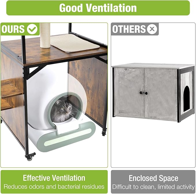 GUTINNEEN Cat Litter Box Enclosure with Metal Frame Indoor Cat Furniture Enclosure for Hidden Self-Cleaning Litter Boxes, 27.6" L