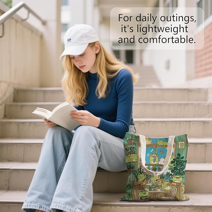 Aesthetic Canvas Tote Bag for Women - with Magnetic Snap Closure & Zipper Inner Pocket Reusable Bag for Shopping