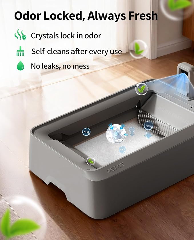 PETKIT Crystal Cat Litter with Tray, Suitable for Purobot Crystal Duo Automatic Litter Box, Dust-Free Mess-Free No Refilling, Odor Control (White-Original Unscented, 4.5 lb×4 Packs)