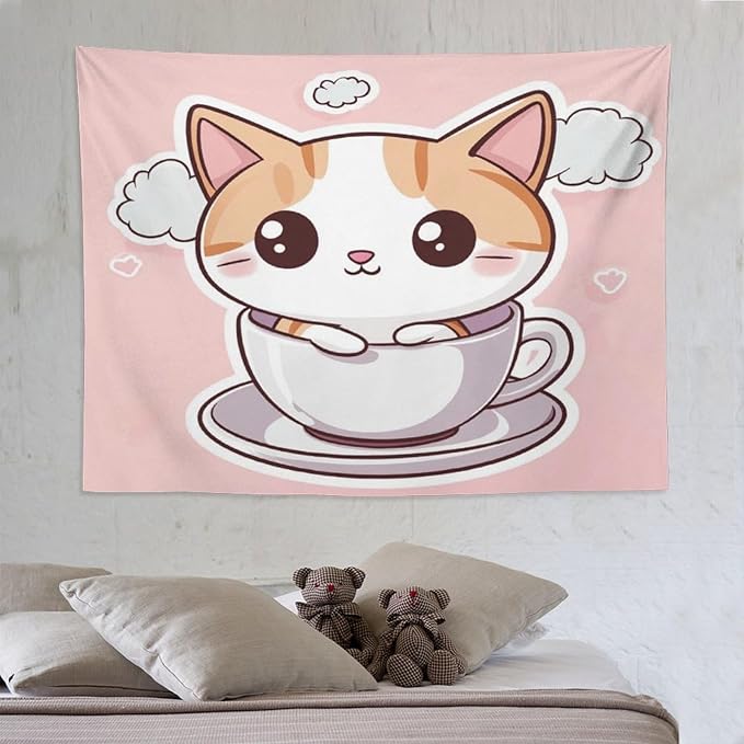 MaSiledy Wall Tapestry Kawaii Cat Tapestry Cat Mom Gifts Tapestry for Bedroom Aesthetic Wall Art Home Decoration for Bedroom Living Room Dorm 60"x80" Tapestries for Bedroom Living Room Dorm
