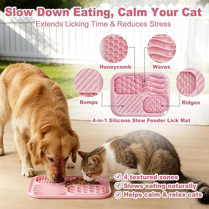 AZY 3-Piece Slow Feeder cat Bowl and Lick Mat Set – Silicone Cat Treat Spoon, Feeding Mat for Wet Food, Enrichment and Slow Eating