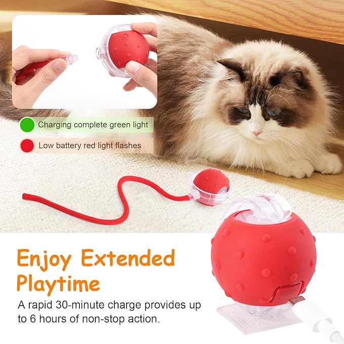Interactive Cat Toy Balls, 2025 New Interactive Rolling Cat Balls, Upgrade 3.0 Tail Cat‘s Toys with LED Light, Three Modes Smart Automatic Rolling Pet Ball Toy (Grey- Birdcall)