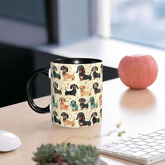 Dachshund Coffee Mug Funny Ceramic Tea Cup Novelty Presents for Women Men Home and Office Birthday Microwave Dishwasher Safe 11oz