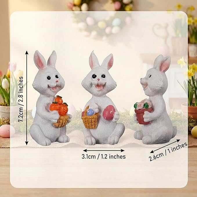 Bunny Decorations Bunny Figurines Spring Decor Set of 3 Small Rabbit Statues for Home Office Decor