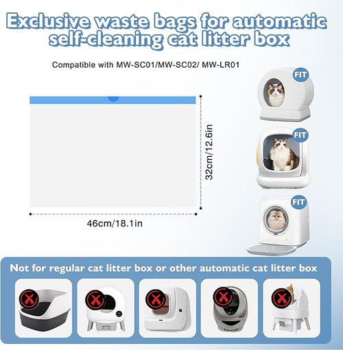 60 Count Self-Cleaning Cat Litter Box Liners Compatible With MW-SC01/MW-SC02/MW-LR01, Drawstring Heavy Duty Kitty Waste Bags Disposable Receptacles Bags Trash Bag -18" x 12.6"