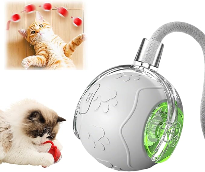Smart Interactive Cat Ball Toy for Indoor Pets, 2025 New Automatic Rolling Toy with Tail, Electric Moving Cat Ball for Bored Cats and Dogs, Rechargeable and Durable Pet Toy for Cats and Dogs (Grey)