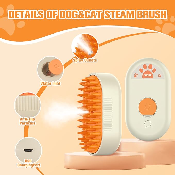 Steam Dog Brush for Shedding Cat Brushes for Indoor Cats Shedding,3 in 1 Silicone Pet Steam Brush for Dog Deshedding Massage Grooming,Rechargeable Cat Hair Brush,Furminator for Cats Dogs Yellow