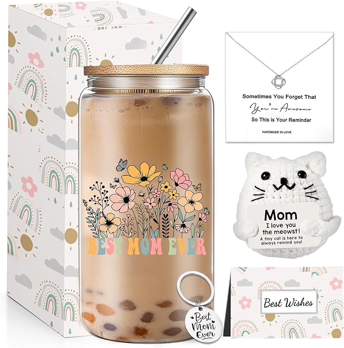 Mothers Day Gifts for Mom from Daughter Son, Unique Mom Birthday Gifts for Mother in Law with 16oz Glass Cups
