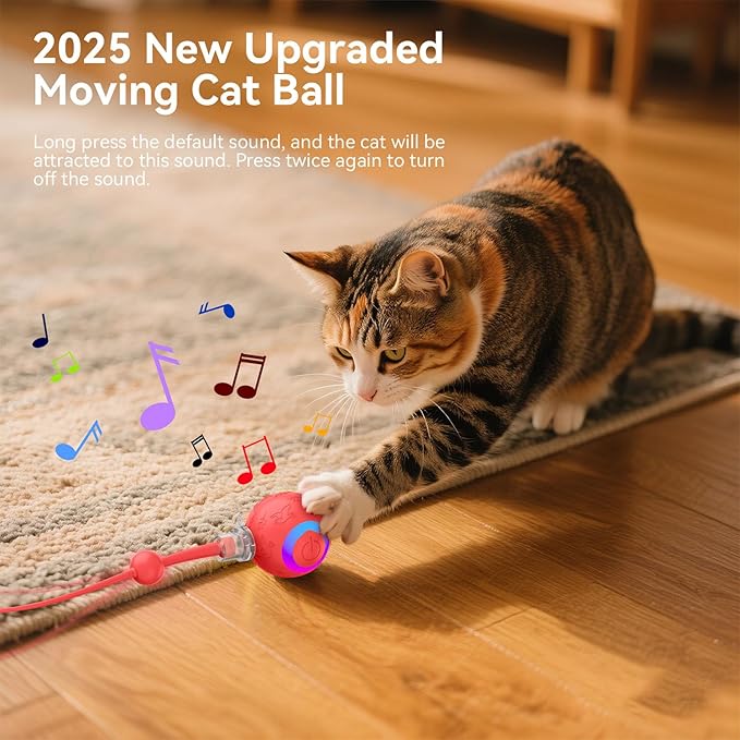 Interactive Cat Toys Ball for Indoor Cats Fast Rolling on Carpet, Chirping & Motion Activate Cat Toys, 3 Modes, ON/Off Sound