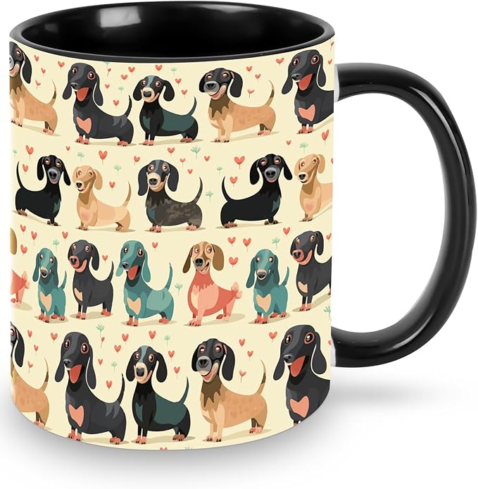Dachshund Coffee Mug Funny Ceramic Tea Cup Novelty Presents for Women Men Home and Office Birthday Microwave Dishwasher Safe 11oz
