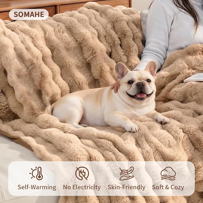 SOMAHE Self-Warming Cat Blanket for Indoor Cats & Small Dogs, Dual-Side Sherpa Plush Throw, Anti-Static Shared Couch Mat for Crate & Travel, Machine Washable No Shrink, 28x22 Inch Coffee