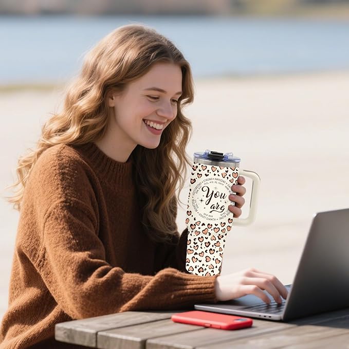 Christian Gifts for Women 40oz Leopard Print Christian You Are Tumbler with Handle and Straw, Leak-proof, Stainless Steel Insulated Travel Mug, Inspiring Religion Birthday Christmas Biblical Gifts Cup