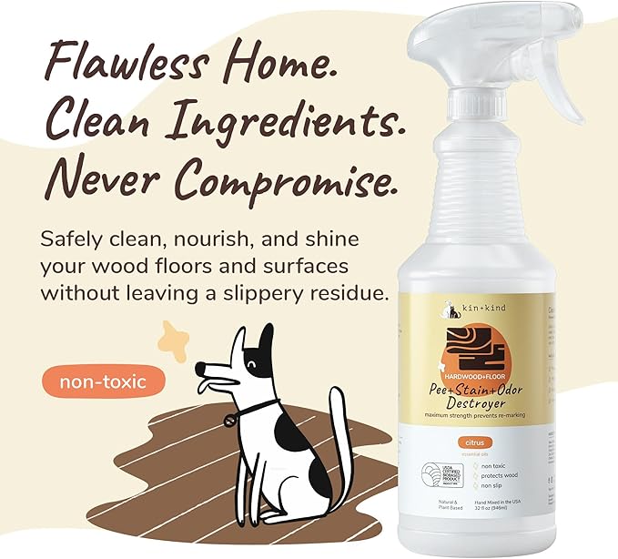kin+kind Pee+Stain+Odor Destroyer - Hardwood+Floor - Maximum Strength - Stops Re-Marking - USDA Certified Biobased - Citrus - 32 fl oz