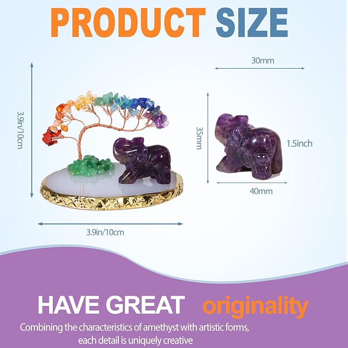 Dreamgirnh Elephant Gifts for Women, Amethyst Elephant Decor Statue Crystals and Healing Stones Chakra Crystal Tree, Cute Sculpture Gemstones Spiritual Home Office Desk Purple Decor, Mothers Day Mom