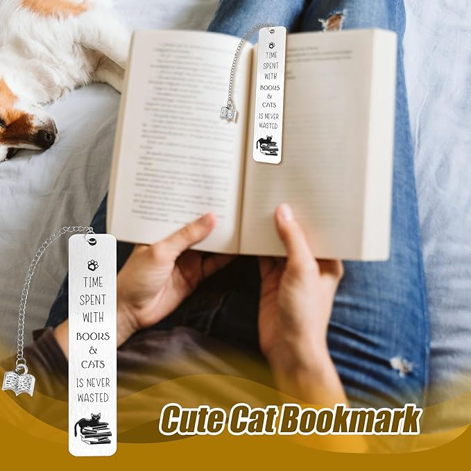 Cute Cat Bookmark, Zinc Alloy Black Cat Themed Book Marker Book Lover Gift Funny Practical Reading Accessories Merch for Reader Women Men