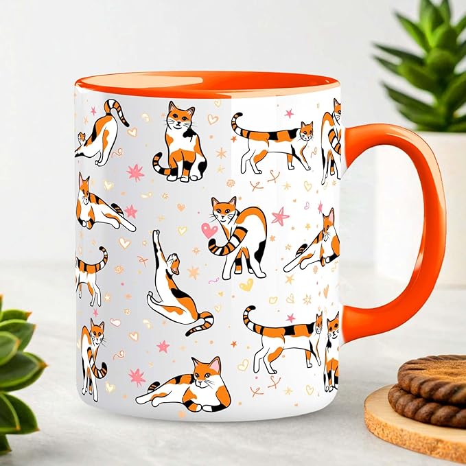 Calico Cat Mug 11 Oz Cute Ceramic Coffee Tea Cup for Women, Funny Cats Lover Gift for Christmas, Birthday, Housewarming - Gifts for Her, Mom, Cat Ladies, Kids and Friends