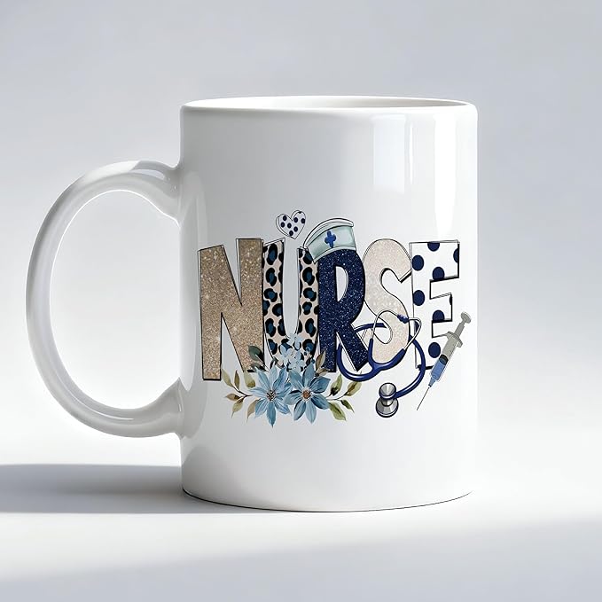 Gold Blue Leopard Nurse Mug, Nurse Gifts for Women Coffee Cup, Nurses Appreciation Gifts, Nursing Student Gift Ceramic Coffee Mug 11 oz