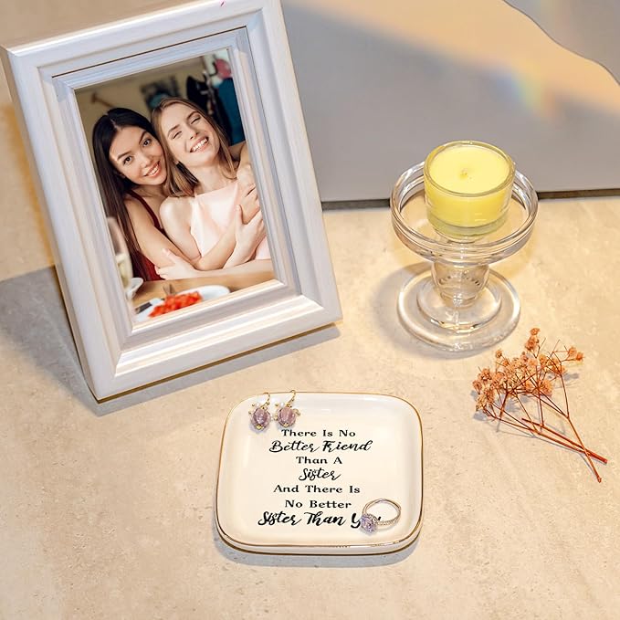 PUDDING CABIN Sister Birthday Gifts from Sister Jewelry Dish - There is no better friend than a sister and there is no better sister than you - Sister Gifts Mothers Day Christmas