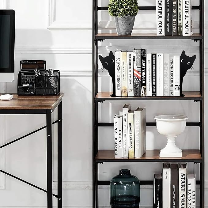 Peeping Cat Bookends,Metal Book Ends for Heavy Books for Shelves Decorative,Bookshelf Decor Home Office Desk for Cat Lover Gifts (Black Cat)
