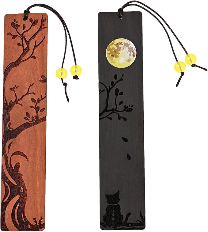ZQZYMXQ 2Pcs Moon Cat Bookmark, 3D Fancy Bookmarks, Unique Bookmarks Black Cat Gifts (Moon Cat)