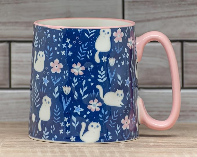 10 Strawberry Street Bella Mug, Curious Kitty, Set of 4