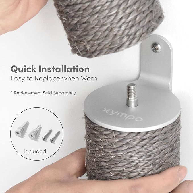 xympo 18" Compact Wall Mounted Cat Scratcher, Sisal Scratching Post - Grey
