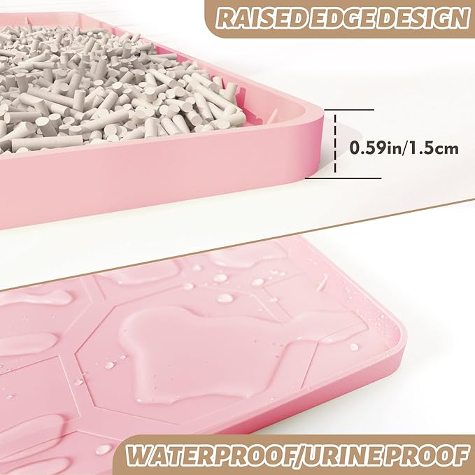 Silicone Cat Litter Mat for Litter Box-28" X 22" Litter Mat for Cat, Waterproof & Leak-Proof Trapping Design, Non-Slip Durable Easy to clean (Pink)