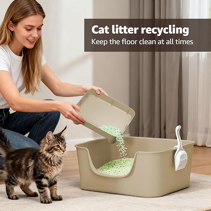 Cat Litter Box Step Ramp,Cat Litter Catcher Mat with ABS Material Base,Filter Function,Pedal Stool for Self-Cleaning Litter Box,Anti-Tracking & Non-Slip,Ideal for Kitten & Elderly Cats,Khaki