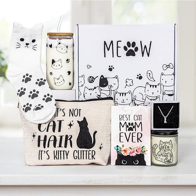 Cat Lover Gifts For Women, Best Cats Mom Gift Box For Mother's Day, Birthday, Christmas, Unique Silhouette Cat Themed Stuff For Daughters, Crazy Cats Lady, Friends, Girls