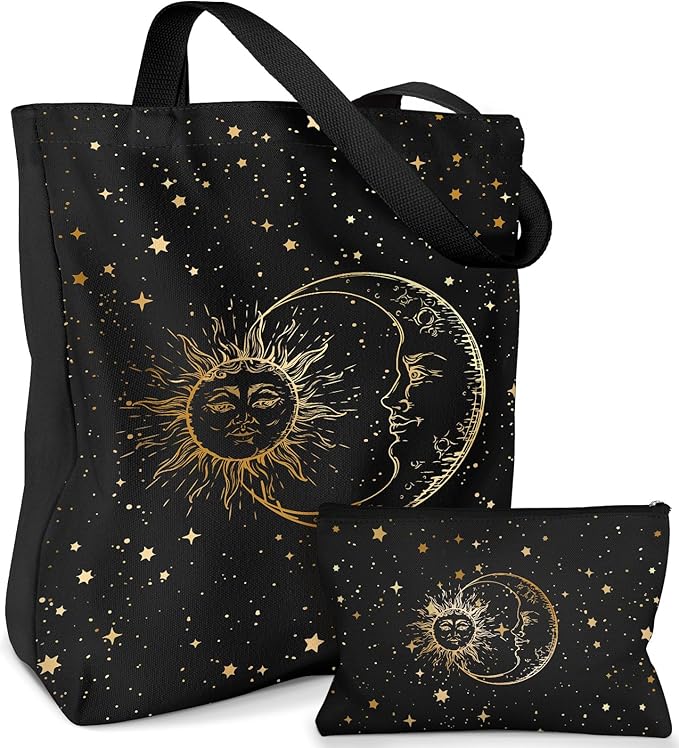 Miss Adola Aesthetic 2 Pack Canvas Tote Bag - with Makeup Zipper Pouch for Women Bag for Shopping, Gym, Travel, Vacation