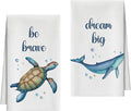 Kitchen Towels Set of 2, Nautical Sea Turtle Whale Dish Towel for Kitchen, Beach Coastal Decorative Hand Towels for Bathroom, Fast Drying Tea Towel, Housewarming Gifts for Women Mom -B11