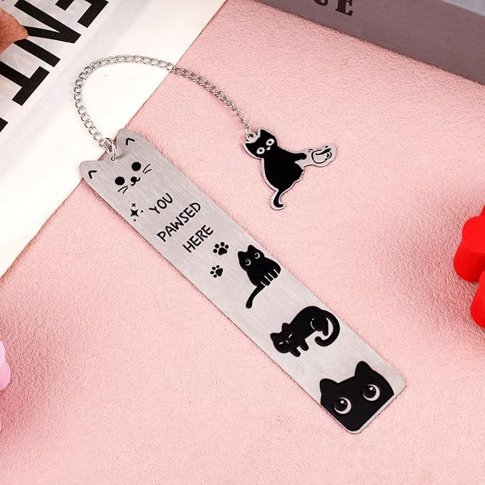 Black Cat Bookmark, Zinc Alloy Aesthetics Silver Metal Bookmark for Reading Lovers Funny Gift Cute Reading Accessories for Men Women Book Enthusiasts (Three Black Cats)