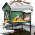 Apasiri Outdoor Cat House Weatherproof – Insulated Feral Cat Shelter with Heating Pad, Water Resistant 900D Oxford, Anti-Peep Curtains & Escape Door, Elevated Design for All Seasons, Small