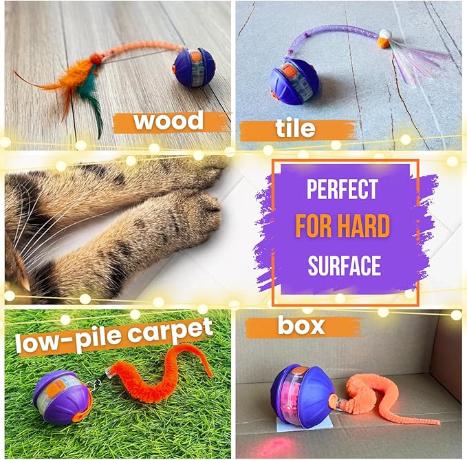 Cat Laser Toy Automatic 4-in-1, Interactive Ball & Laser Pointer for Indoor Cats with 3 Interchangeable Tails, Rechargeable Teasing Pet Toy for Kittens & Adults