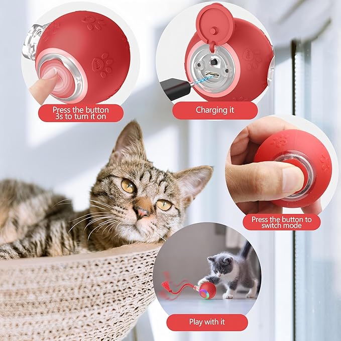 2026 Newly Upgraded Version 3.0 Cat Toys, Cool Intelligent Interactive Cat Ball for Indoor Bored Cats, Automatic Rolling Ball 3.0 Puzzle Toy, Electronic Rolling Pet Chase (Orange-1 pcs)
