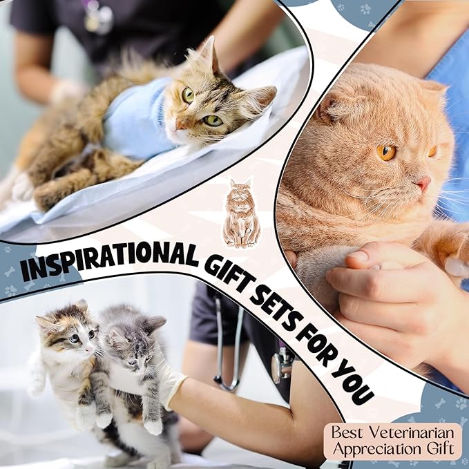 12 Set Cute Cat Keychain with Positive Cards and Bags Cats Animal Keychains Inspirational Gifts for Women Men Coworker Employee Stuff Team