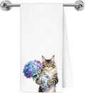 Maine Coon Hydrangea Kitchen Towels, Cat Lovers Mom Gifts Dish Tea Towels for Kitchen Decor, Chinoiserie Porcelain Floral Kitty Decorative Hand Towel Bathroom Decor, 16x24 Inch