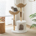 PISARRY Cat Tree Tower, 46 inch Modern Cat Tree for Indoor Cats Large Adult, Luxury Cat Condo with Scratching Post, Real Solid Wood Branch Indoor Boho Furniture, Climbing Tower, White