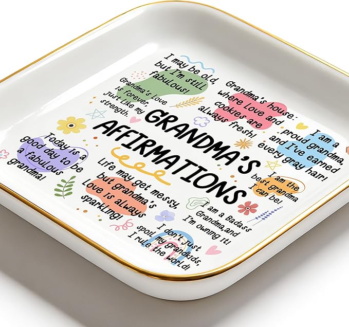 PUDDING CABIN Grandma Gift: Grandma's Affirmations Jewelry Dish - Today is a good day to be a fabulous Grandma! - Gifts for Grandma Mother’s Day, Birthday, Christmas & Wedding
