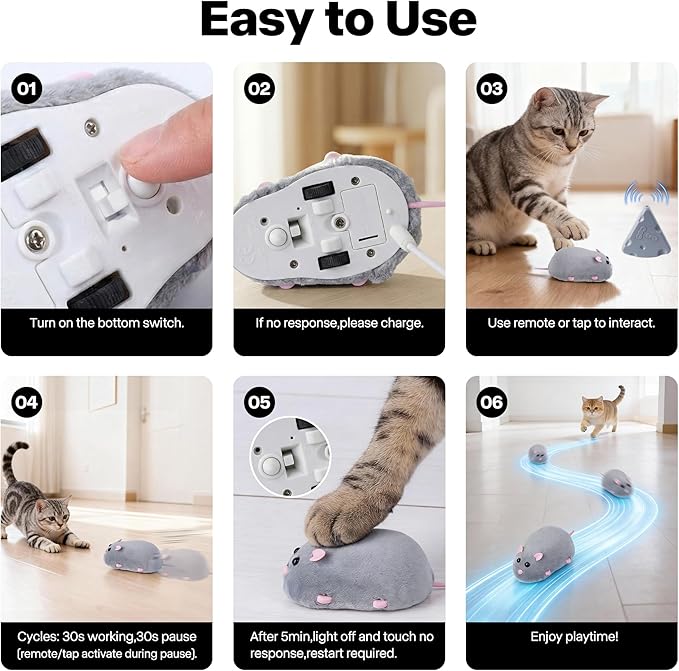 Pet Prime Interactive Cat Mouse Toy with Remote Control,Rechargeable Automatic Moving Mouse for Indoor Cats & Kitten,Exercise with Mental Stimulation