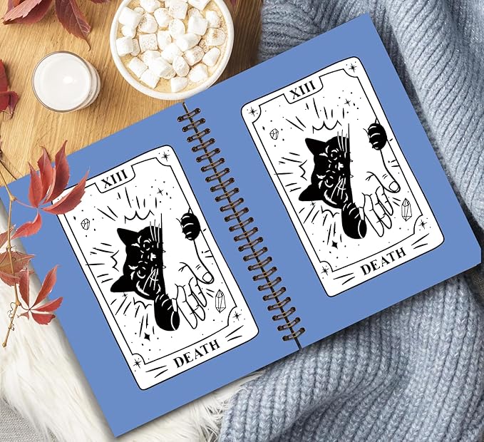 KDHTY Black Cat Tarot Card Journal Notebook,Funny Blue Notebooks for Teen Girls, Gifts for Cat Lovers,Cute Cat Diary School Notebook for Girls Women Kids,Back to School Cat Stationary,5.5 x 8.3