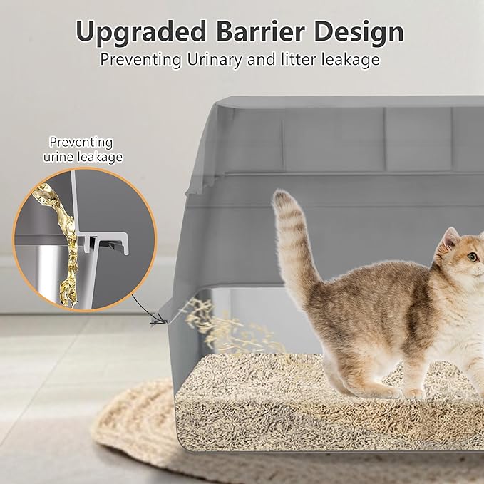 Ultimate Stainless Steel Litter Box with Lid - XL Enclosed Anti-Leak Design for Big Cats, Non-Stick Easy Clean Metal Litter Box System with Scoop Set, High-Sided Urine Protection, Sleek Grey